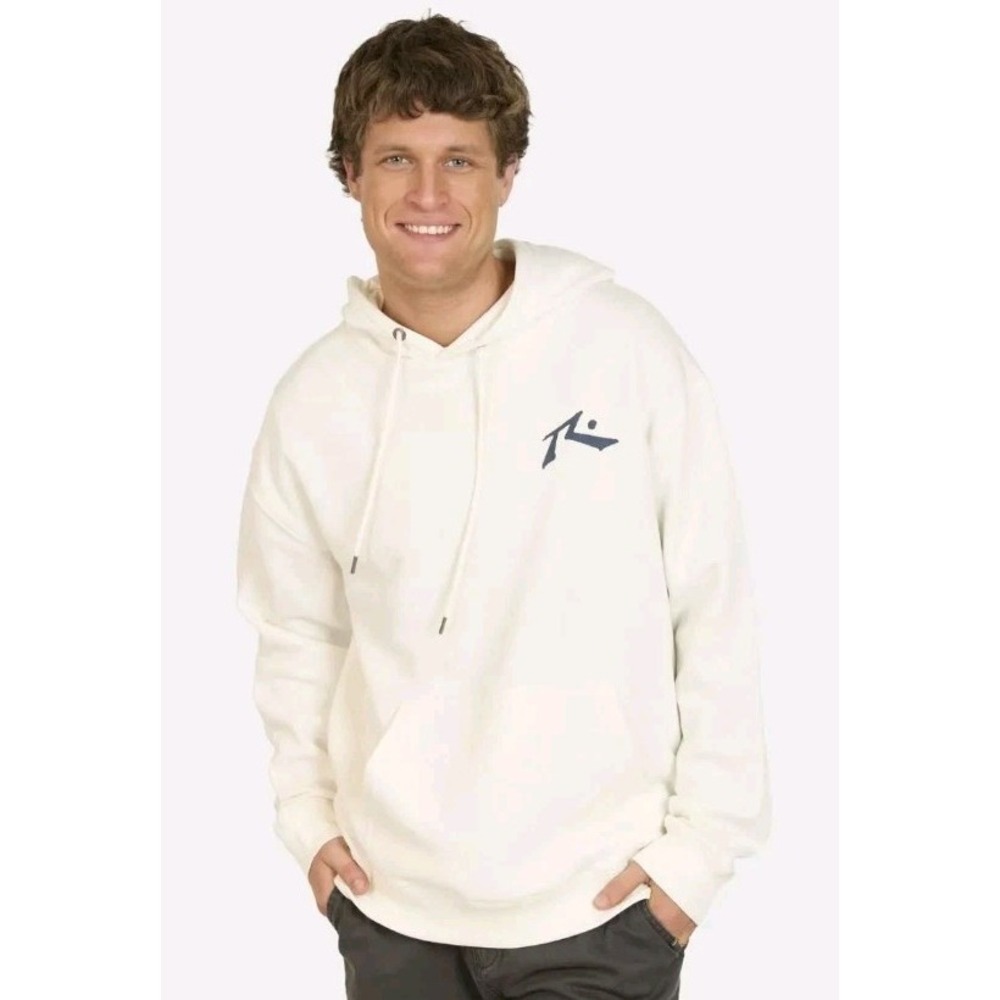 New RUSTY BOXED OUT Men L Pullover Hoodie Ivory Surf Skate Blaze